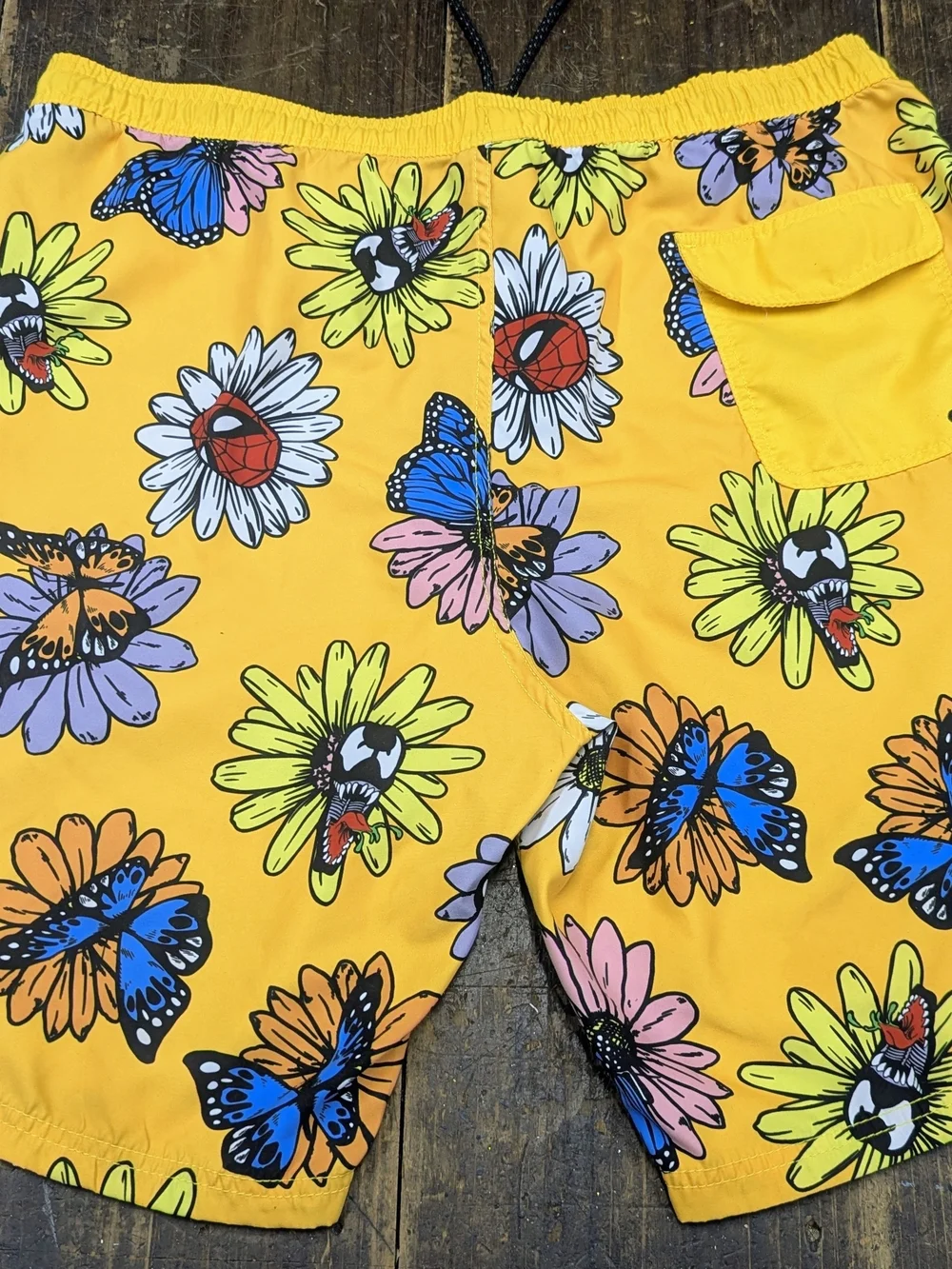 Neff Yellow Floral & Butterfly Board Shorts Marvel Spiderman And Venom